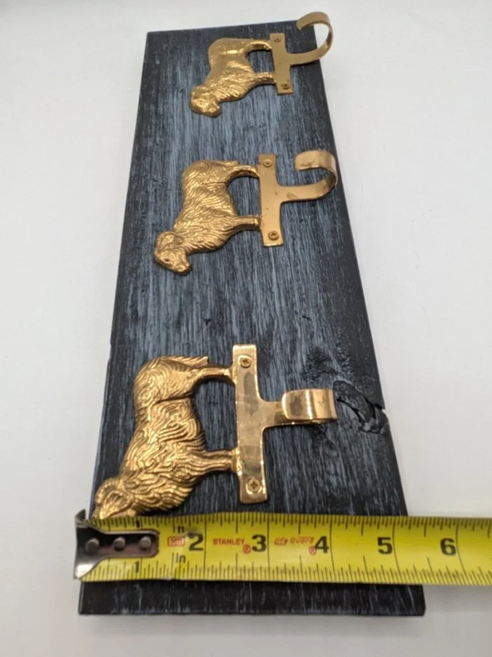 Hand Crafted Hat Key Coat Rack 3 Brass Sheep Ram Aries Hooks Wall Mount 15
